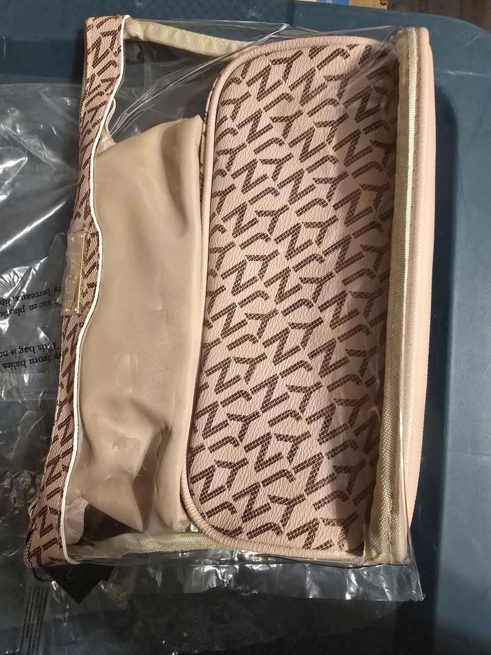 Beige Monogram Pattern Women Makeup Travel Bags